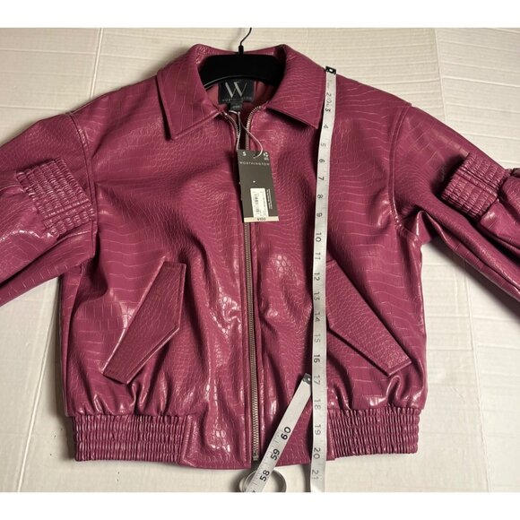 NWT-Worthington Womens Faux Croc Leather Bomber Jacket & mini Skirt Set Pink - Picture 15 of 16